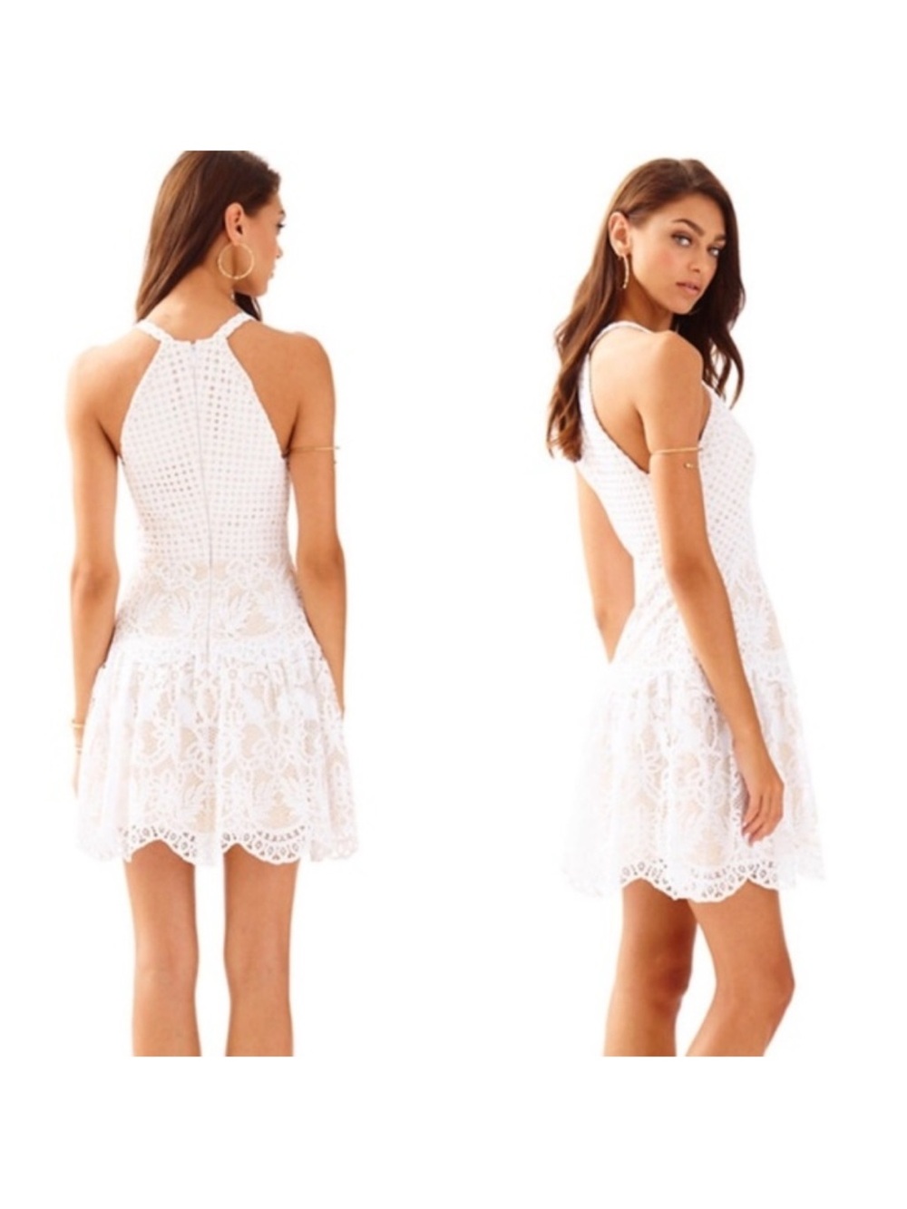Lilly Pulitzer Adella White Lace Dress Nude Lining Racerback 2 NEW